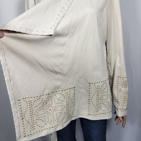 Coldwater Creek Women's Cream Faux Suede Western/Boho Open Jacket Size M - Picture 2 of 13